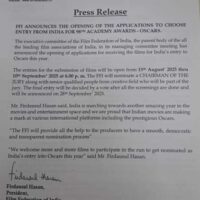 FFI Announces The Opening Of Applications For India’s Entry To The 98th Academy Awards – OSCARS